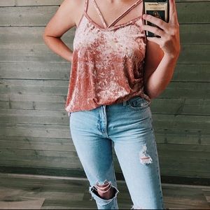 Rose Crushed Velvet Tank Top